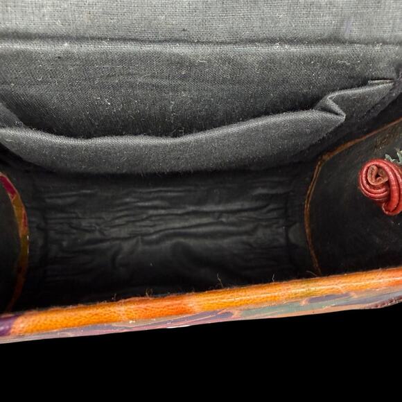 Vtg Leather Crossbody Bag Mirror Hand Painted Animals Floral Artsy Boho - Picture 4 of 13